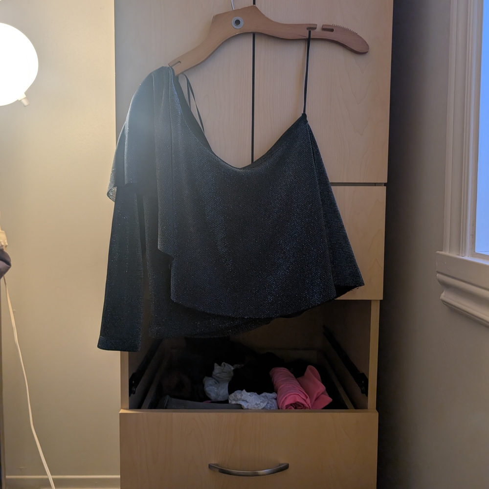 Zara Glittery One Shoulder Black Top